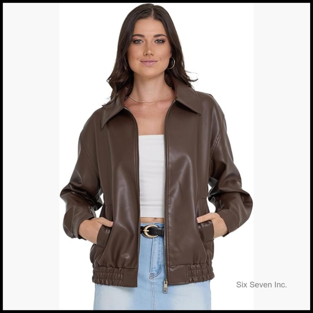 Faux Leather Oversized Bomber Jacket Women, Plus Size Motorcycle Jacket